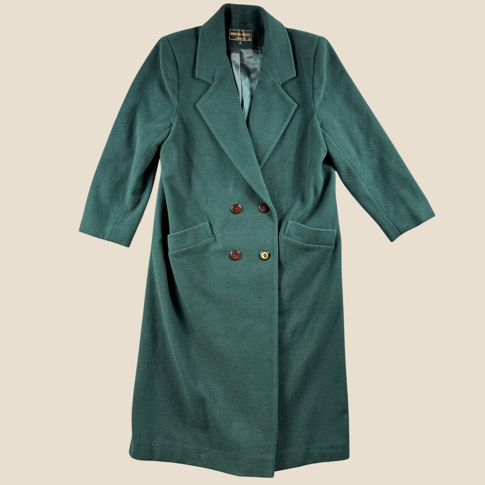 Vintage Kristen Blake Overcoat Women 10 Hunter Green Wool Cashmere Trench 80s